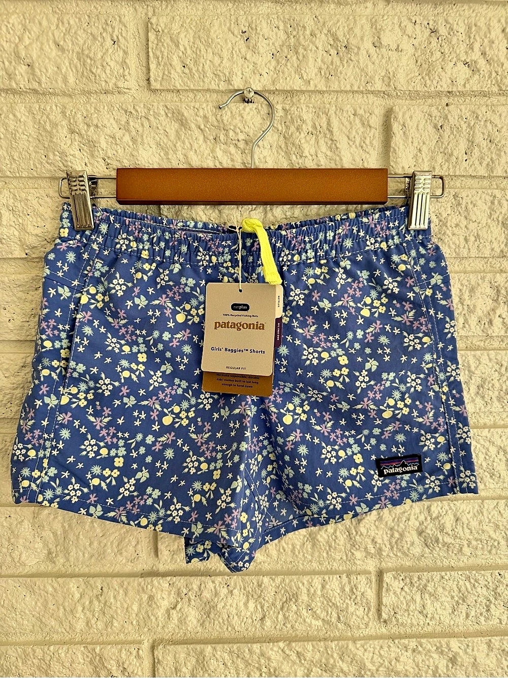 Patagonia Girls' Baggies Shorts Floral Blue & Yellow Girls Large